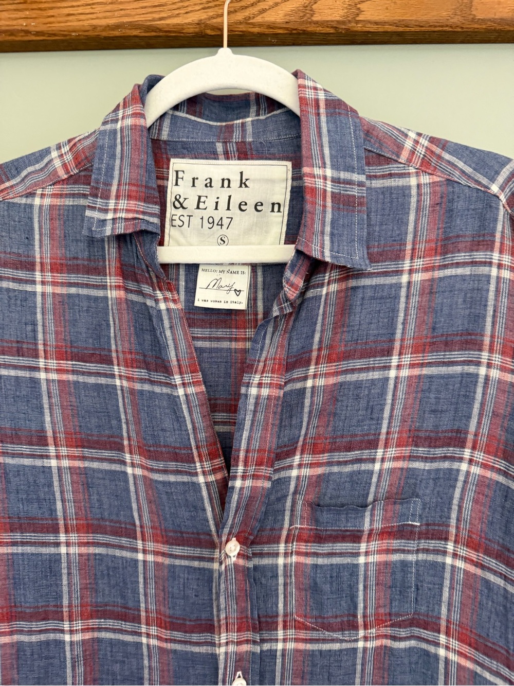 Frank & Eileen "Mary" 100% Linen Red White Blue Plaid‎ Button Front Shirt Dress - Picture 7 of 16